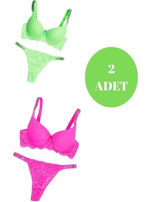 Murays Kadın 2 Li Taşlı Neon Sütyen Takım