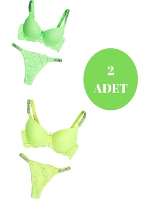Murays Kadın 2 Li Taşlı Neon Sütyen Takım