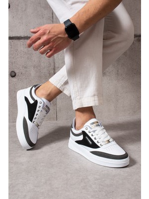 Les Carmine 907 Beyaz Renk Bağcıklı Erkek Spor Ayakkabı Kauçuk Taban Suni Deri Malzeme