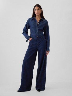 Gap Kadın Lacivert Mid Rise Ultrasoft Baggy Jean Pantolon