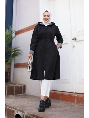 Kadın Fermuarlı Kısa Bondit Trençkot