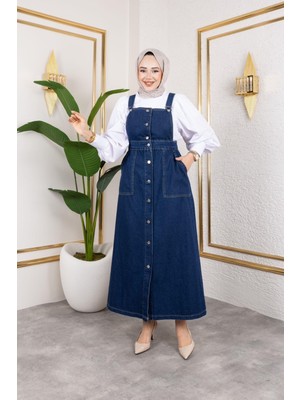Kadın Askılı Lacivert Kot Salopet