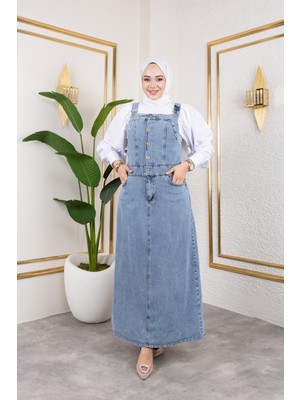 Harma Time Butik Mavi Kot Askılı Düğmeli Salopet Kadınlar İçin Modern ve Kullanışlı Tasarım ile Dört Mevsim