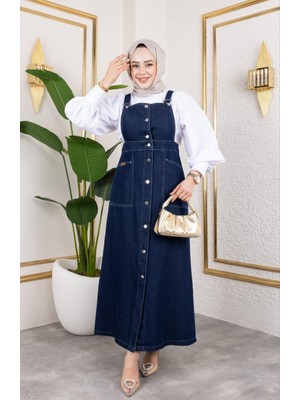 Kadın Askılı Lacivert Kot Salopet