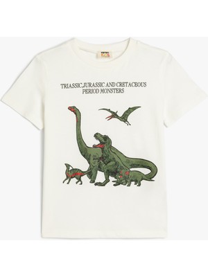 Koton Dinozorlu T-Shirt Kısa Kollu Bisiklet Yaka Pamuklu