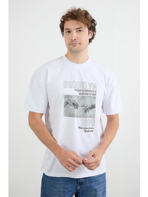 Brooklyn Yazı Baskılı Oversize Tişört