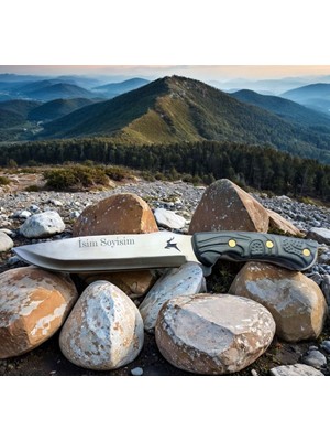 Geyik Desenli Kişiye Özel Isimli Kılıflı Av Bıçağı