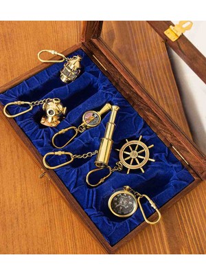 Premium Lüks Ahşap Kutulu Özel Üretim 6’lı Pirinç Anahtarlık Seti Vıp Takım Hediyelik Koleksiyon Elegance Seri