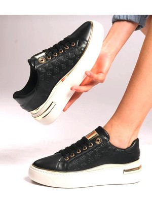 Bags Shoes Kuum London K732559 Kadın Monogram Desenli Yüksek Taban Sneaker Ayakkabı