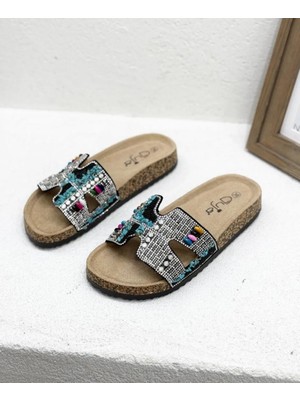 Bags Shoes Guja 25Y102-6 Kadın Taşlı Mantar Taban Terlik