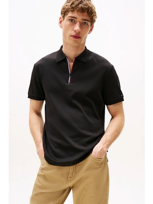 Erkek Interlock Zip Polo - Siyah
