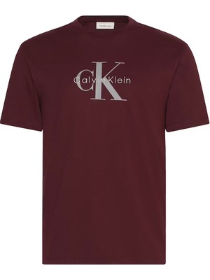 Erkek Pamuklu Regular Fit Logo Baskılı T-Shirt - Bordo