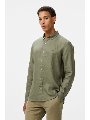 Nautica Erkek Yeşil Classic Fit Keten Gömlek W55101T.3BP