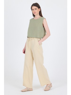 Taş  %100 Pamuk Müslin Palazzo/bol Paça Pantolon 8056A