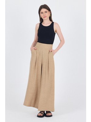 Vizon Yüksek Bel Pile Detaylı Bol Paça Pantolon 4810A
