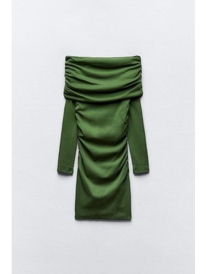 Kadın Madonna Mendil Yaka Fırsat Ürün Büzgülü Mini Elbise