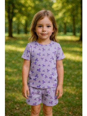 Kız Çocuk %100 Pamuk Kurdela Desenli Şortlu Takım (3-4 Yaş 8-9 Yaş)
