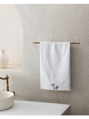Palmy Nakışlı %100 Pamuk Yüz Havlusu - Beyaz - 50X76 cm