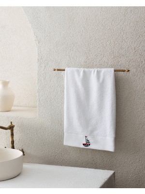 Madame Coco Naviguer Nakışlı %100 Pamuk Yüz Havlusu - Beyaz - 50x76 cm