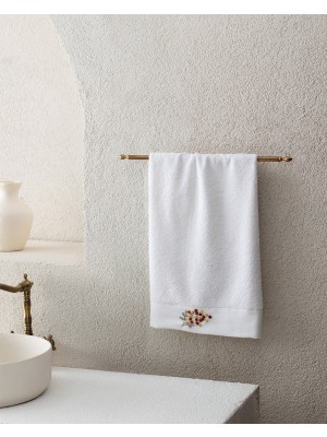 Felicity Nakışlı %100 Pamuk Yüz Havlusu - Beyaz/kahve - 50X76 cm