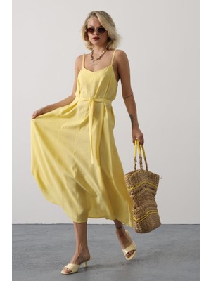 Arben Boutique Askılı Basic Uzun Elbise - Sarı