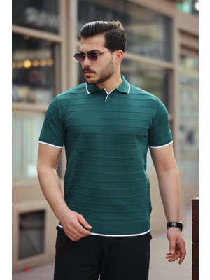 Miron Nefti Kabartma Çizgi Polo Yaka Triko Tişört- 2403