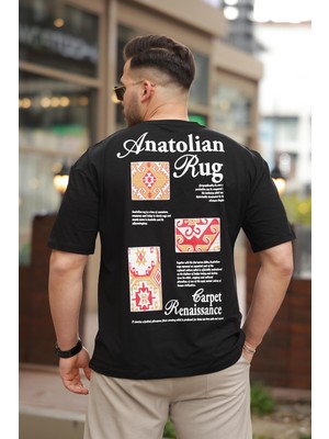 Miron Siyah Anatolian Rug Sırtı Baskı Detaylı Oversize Kısa Kollu Tişört- 2520