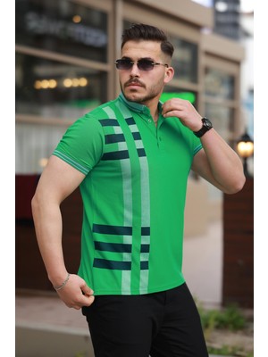 Miron Yeşil Baskı Detaylı Polo Yaka Kısa Kollu Tişört -2519