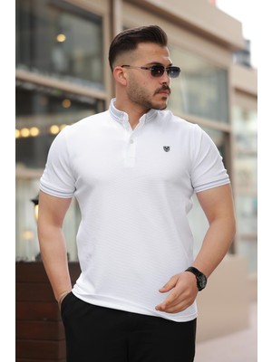 Miron Beyaz Logo Nakışlı Polo Yaka Kısa Kollu Tişört -2518