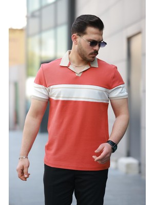 Miron Turuncu Beyaz Iki Renk Polo Yaka Kısa Kollu TIŞÖRT-2514