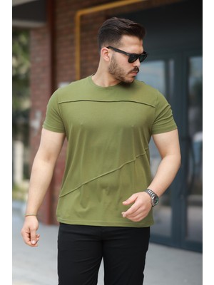 Miron Haki Parçalı Dikiş Detaylı Regular Fit Kısa Kollu Tişört -2523