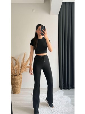 Mayra Orj Marka Siyah Melanj Crop Pantolon Ikili Takım