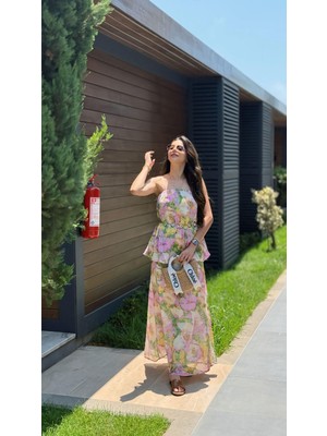 Princes Pembe Çiçek Desenli Katlı Elbise