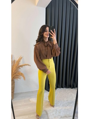 Ladies Ultra Yüksek Bel Yağ Yeşili Ispanyol Pantolon