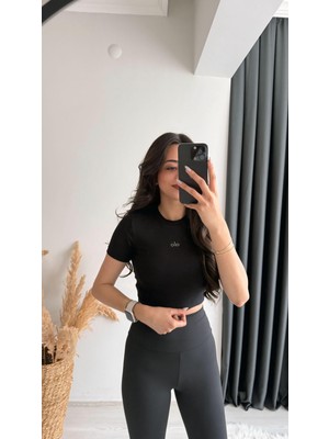 Alone Premium Doku Orj Marka Crop Bluz Siyah