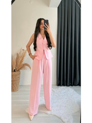 Beauty Beli Düğmeli Kumaş Pantalon Pembe
