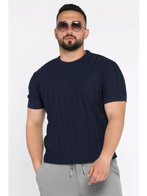 Mishar İtalia Erkek Bisiklet Yaka Kendinden Çizgi Desenli Triko Tişört P-00017656