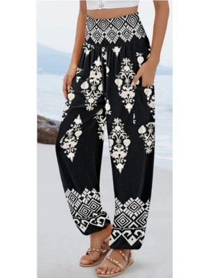Arben Boutique Kadın Yüksek Bel Desenli Lastikli Süprem Pantolon