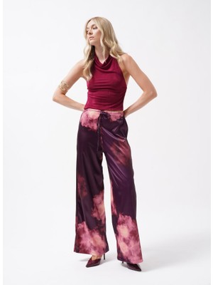 Gökyüzü Moda Bel Lastikli Desenli Saten Pantolon