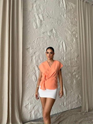 Yandan Bağlama Detaylı Kolsuz Bluz - Somon