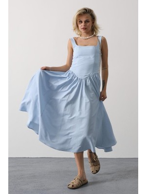 Passense Askılı Uzun Elbise - Mavi