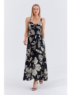 Arben Boutique Askılı Viscon Elbise - Siyah