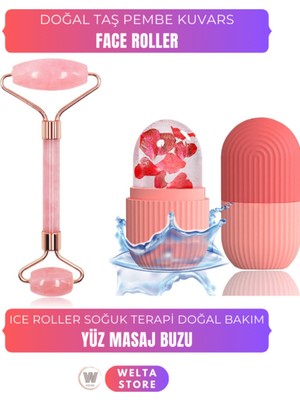 Pembe Kuvars Yüz Masaj Seti, Gua Sha ve Ice Roller ile Doğal Cilt Bakımı
