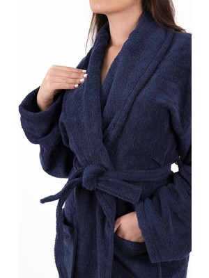 Odelhome Soft Line Pamuklu Şalyaka Lacivert Renkli (L- x L-2 x L-3 x L-4 x L) Büyük / Battal Beden Bornoz