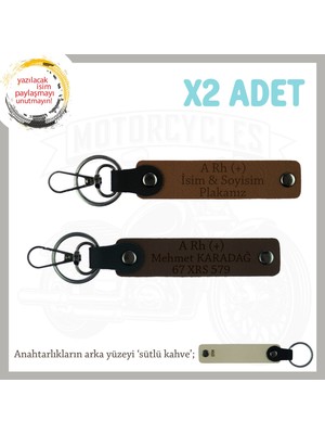 Motor Severlere, Isim Plaka ve A + Kan Grubu Yazılı Anlamlı Hediye X2 Anahtarlık, Kahve-K Kahve-Sk