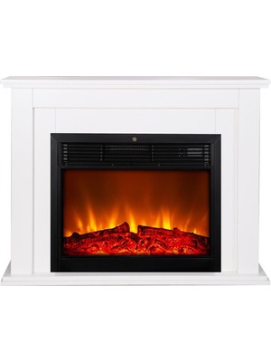 Tektes Elektrikli Şömine Kasalı 115CM Krem Kasalı 8 Renkli Alev Sesli Bluetoothlu Wifi Uygulamalı