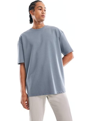 DeFacto Oversize Geniş Kalıp Bisiklet Yaka Kısa Kollu Basic Düz Ağır Kumaş Tişört X3926AZ24SP