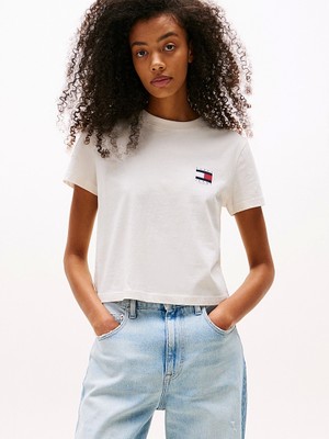 Tommy Jeans Tjw Reg Sh Tommy Us Flag Ss Tee Kadın Beyaz T-Shirt DW0DW21423YBH