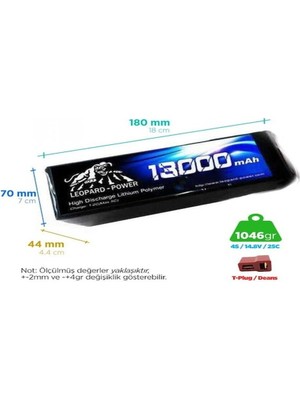 Leopard Power 13000 Mah 14. 8V 4s 25C Uav & Multirotor Lityum Polimer Lipo Batarya Pil