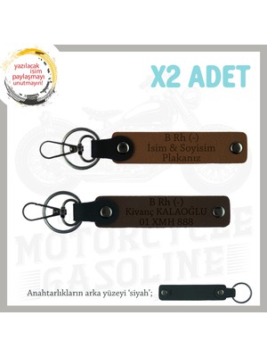Motor Severlere, Isim Plaka ve B - Kan Grubu Yazılı Anlamlı Hediye X2 Anahtarlık, Kahve-K Kahve-Syh
